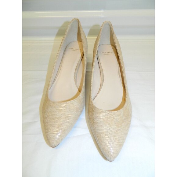 Cole Haan Beige Leather Snake-Embossed Kitten Heel Pumps 7B Low Heel Neutral - Picture 9 of 12